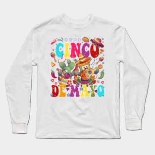 Cinco De Mayo Fun colorful celebration fifth may Mexican style cactus in Sombrero Long Sleeve T-Shirt